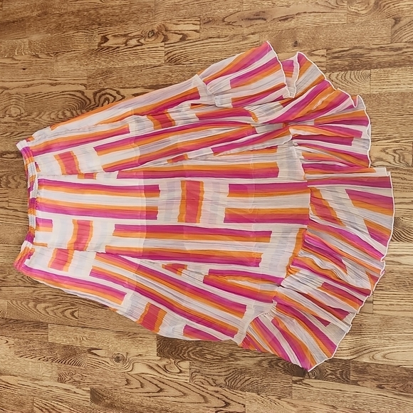 (XL) Roxy High Low Hem Romantic Bohemian Vacation Caribbean Ruffled Color Block - Picture 9 of 11